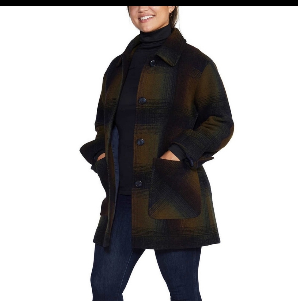 Pendleton Ladies' Wool Topper Coat in Green Plaid NWT